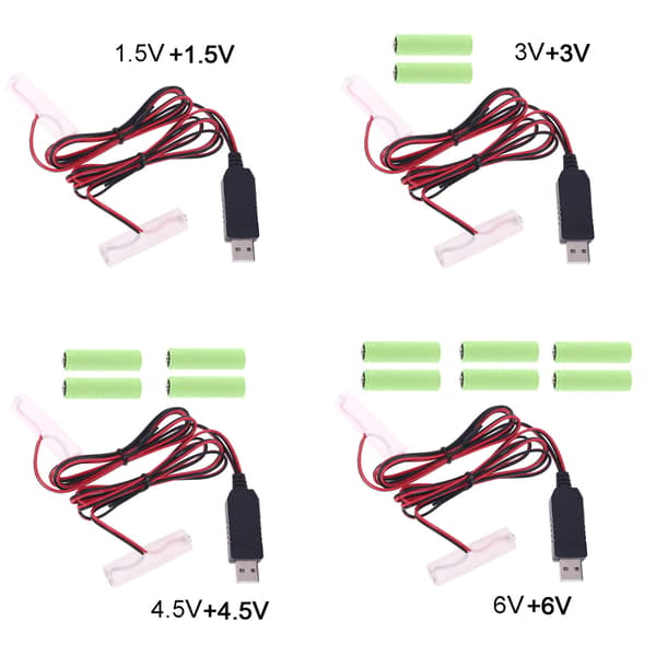 Universal AA batterieliminator US strømkabel erstatter 1-4x AA batteri B