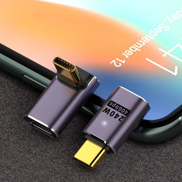 Multi-standard USB C-adaptrar U-formad rak vinkeladapter Typ C hona till Typ C hane 40 Gbps snabb dataadapter null - Side elbow