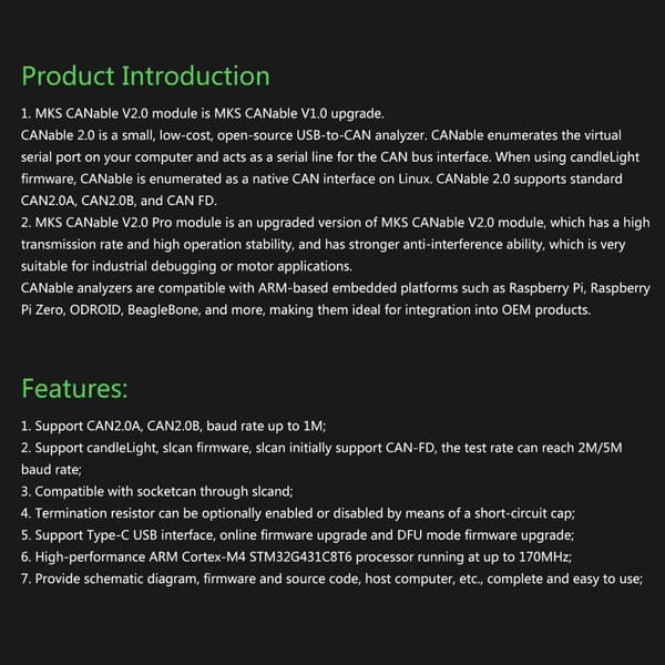 CANable 2.0 CANbus Transceiver USB til CAN Protokol Analysatorer CAN2.0 Seriel Controller CANable Baseret på STM32G431C8T6