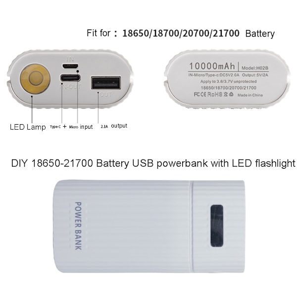 DIY Power Bank Kit Box för Fodral 18650 Batteriladdaradapter med LED-Ficklampa Black