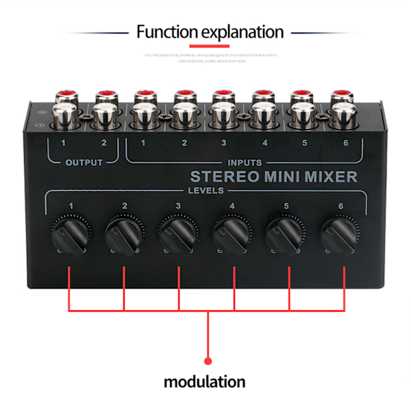 CX600 Mini Stereo 6-kanals Passiv Mixer Multi-kanals Mixer Audio Stereo Mixer