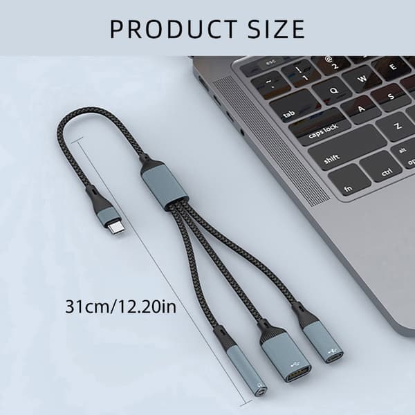 Type C 3 i 1 Adapterkabel USB C til USB Type C 3,5 mm Lyd PD60W Hurtig Opladning OTG Data til Bærbare Computere og Telefoner null -  Type C USB 3.5mm
