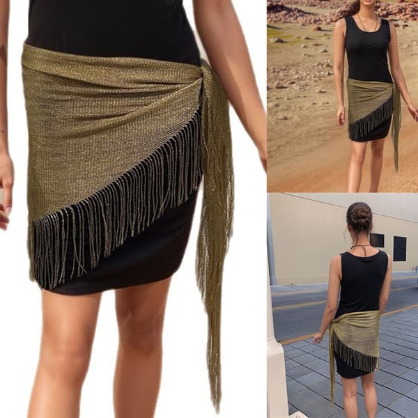 Glitterende dusker Trim Sarong Wrap Strandovertrekk Lett Polyester Skjerf for kvinner Black silver wire