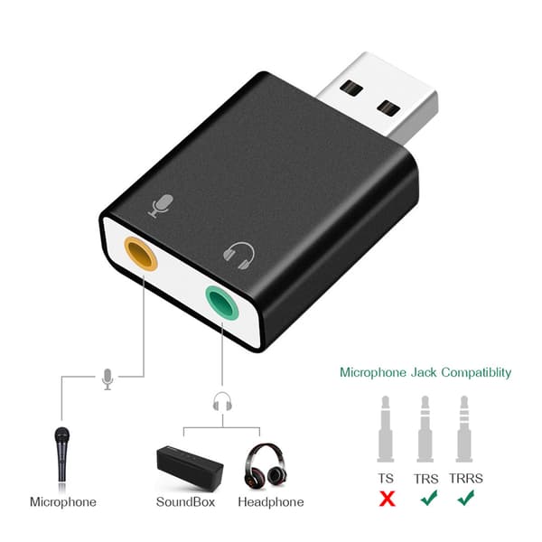 USB Ekstern Mikrofon Stereo Lydkort USB til 3,5 mm Hovedtelefon Mikrofon Jack Audio Adapter Black