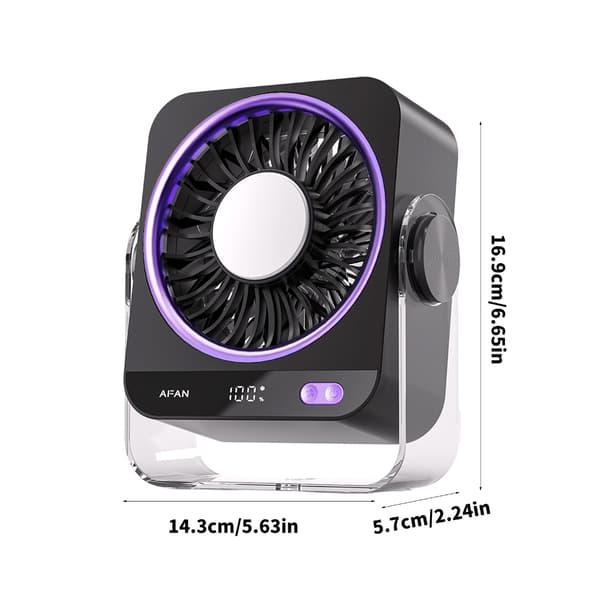 USB Bordventilator 3600mAh Genopladelig Batteridrevet Ventilator 199 Hastigheder Bordventilator null - Black ice pack