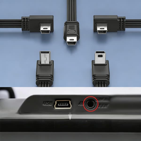 Retvinklet USB 2.0 til Mini USB Flad Opladningskabel til PTZ Tablet Telefon 1m - Right
