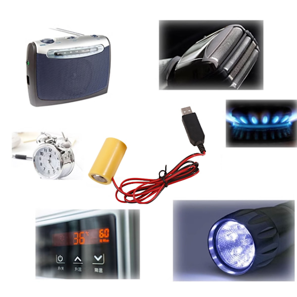 LR14 C6V Batterielliminator, USB-strömkälla Ersätter 4 st 1,5V Batterier, Batterielliminator-kabel för Klocka Julbelysning