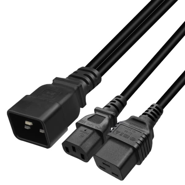 IEC 320 C20 til C13+C19 strømkabel C20 hann til C13+C19 Y-splitteradapter forlengelseskabel for datamaskin og skriver
