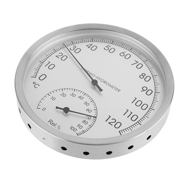 Väggmonterad termometer och hygrometer i rostfritt stål, 5 tum, för inomhus, utomhus och bastu