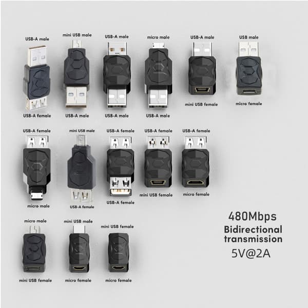 480 Mbps tovejs USB-transmissionsadapter USB2.0-adapter Micro/Mini han-hun-konverterstik null - USB to micro male