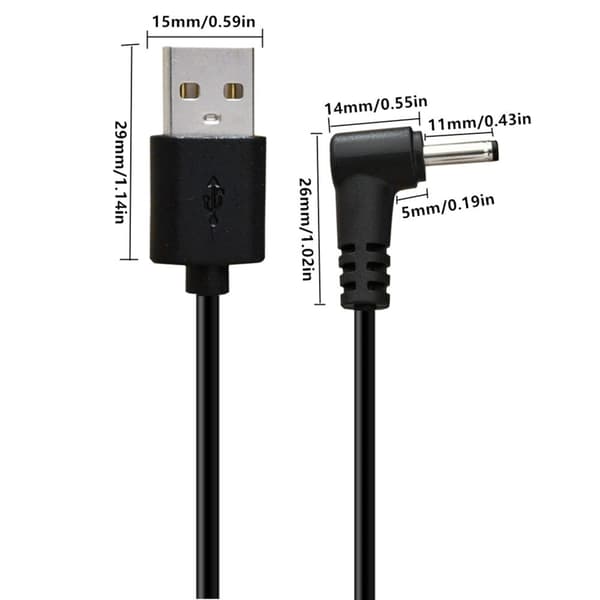 25 cm USB - DC5V 3,5x1,35 mm adapteri, kulmapääkaapeli, pikalatausdatakaapeli