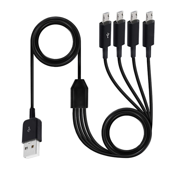 Portabel 4-vägs Micro USB Laddningskabel Multi Laddningskabel Splitterkabel Black 1.5m