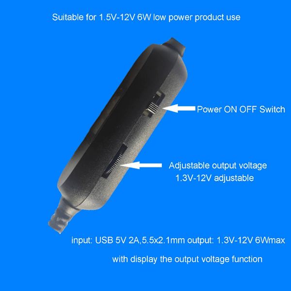 Universal 130 cm USB till 5,5x2,1 mm 1,3V-12V Justerbar Strömkabel Ersätter LR03 LR6AA 9V Batteri Justera Spänningssladd