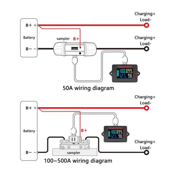 Bidirektionel Præcis Detektions Batteriovervågning Digital Voltmeter Amperemeter null - 0.5m data cable
