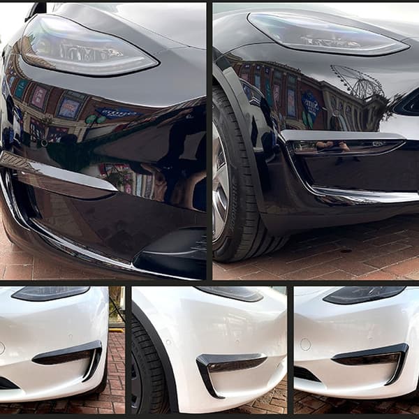 Lättinstallerad vindavvisare för utvalda 2019+ ABS främre stötfångarläppsplitter Glossy Black