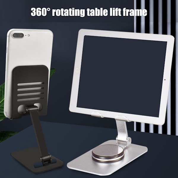 Hopfällbar telefonhållare i aluminium, vinkelhöjd justerbart skrivbordsstativ med 360 graders rotation lämplig för smartphones surfplattor Black rotation