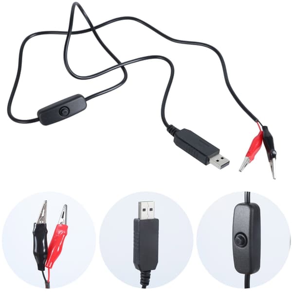 USB 5V til 1.5V strømforsyning klipskabel AA LR03 LR6 LR14 LR20 batterierstatning 1 stk