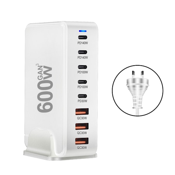 600W GaNs Laddare Bärbara Datorer USB C USB A Snabbladdning PD Laddning för Telefonladdare Black EU Plug