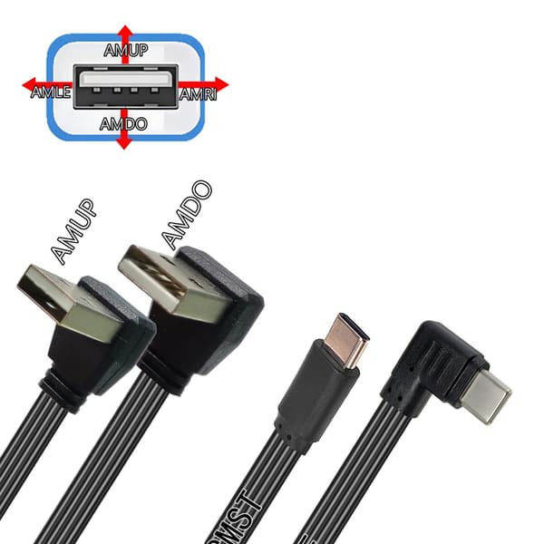 USB 2.0 Han til USB C Datakabel Ledning Lige Hoved/90 Graders Bøjning Fladt Kabel til Tablet Telefoner 480Mbps Dataoverførsel 10cm  AMUP CMLE