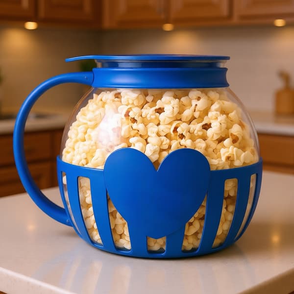 Mikrovågsugn Popcorn Popper med Temperatursäker Glas Diskmaskinssäker Hållbar Blue 3L