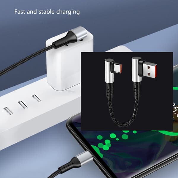 Snabb Laddning Nylon USB till Typ C Kabel 6A Snabb Dataöverföring för Surfplattor 0.25m single elbow