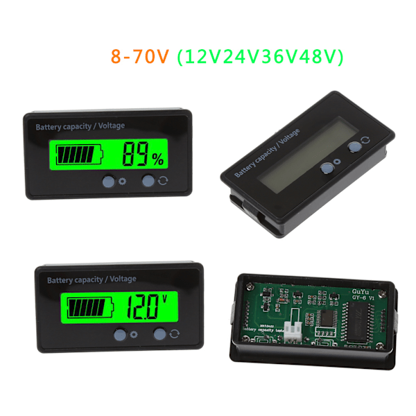 8V-70V LED-display Voltmeter Mini Spänningsmätare Batteri Ström Procent Tester