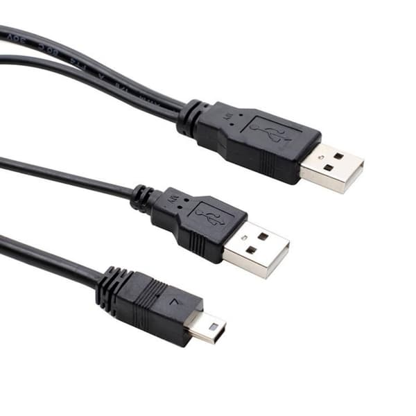 Dobbel USB A til Mini 5Pin Y-kabel Samtidig dataoverføring og strømforsyning 1pc