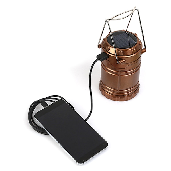 Bärbar Solar 6 LED Lampa USB Uppladdningsbar Lykta Utomhus Hopfällbar Camping Vandring Lågor Lampa Black