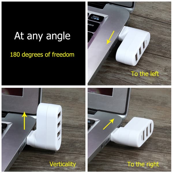 USB-hubbar 3 portar USB 2.0 Hub Mini roterande splitteradapterhubb för PC Notebook Black