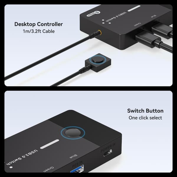KVM Switch til 2 Computere USB3.0 KVM Switch 2 ind 4 ud USB3.0 Port til Mus Skærme Tastaturer Printer Tilbehør