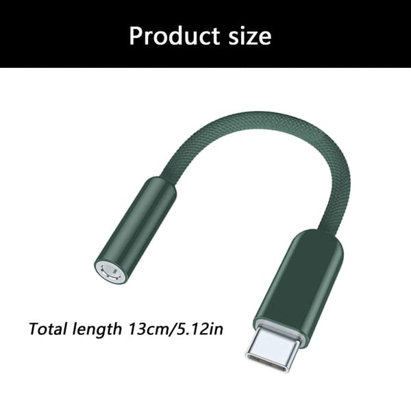 USB C han til 3,5 mm hun stereo adapterkabel til klar lyd 13 cm Green grass