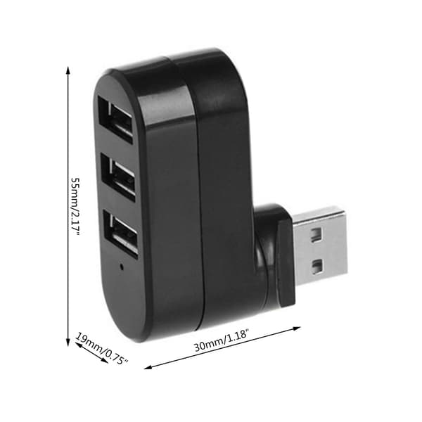 USB-hubbar 3 portar USB 2.0 Hub Mini roterande splitteradapterhubb för PC Notebook Black