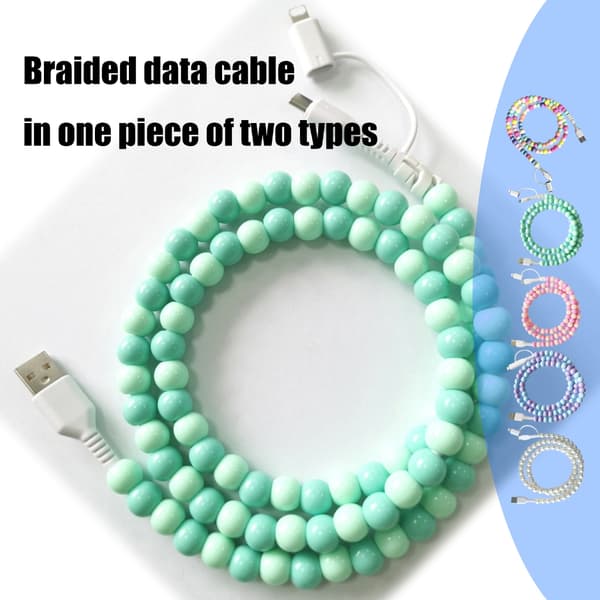 Modefarvede perler datakabel 1m hurtig opladning og dataoverførsel dobbelte grænseflader White pearls