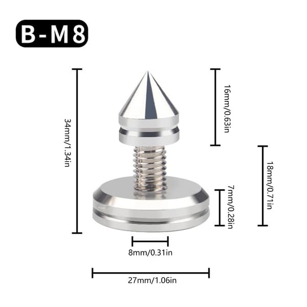 1 Set Silver Högtalarstativ Spikes Metallfötter för HiFi Ljudutrustning BM6 with spacer