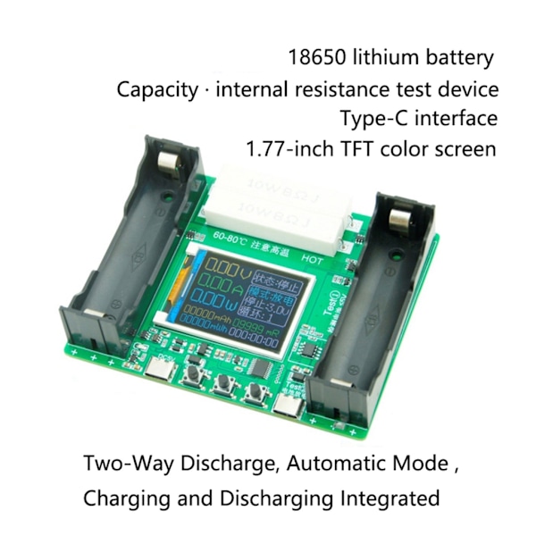 18650 LCD-skärm Batterikapacitet Testare Modul - Digital Checkered Lastanalysator