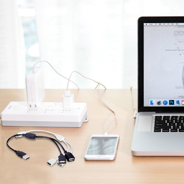 Flexibel USB Y-splitterkabel USB-laddningskabel Ej för dataöverföring White