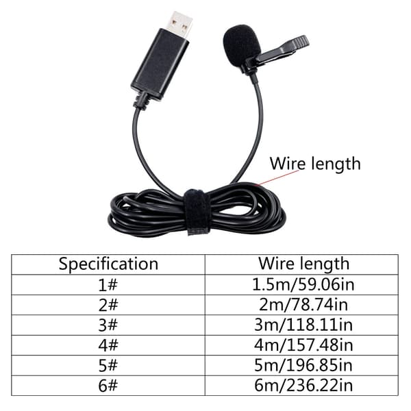 Professionel Lavalier Revers Slips Clip Unidirectional Knaphulsmikrofon til PC 1.5 m