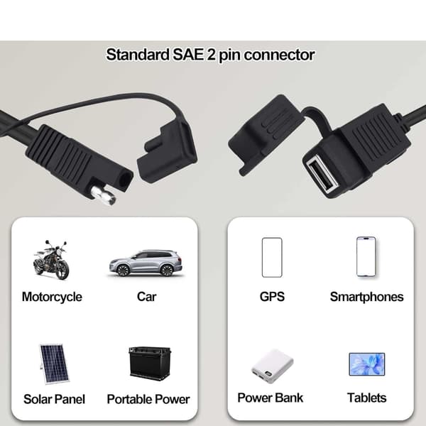 Motorsykkel USB-lader SAE til USB-strømkabel 5V/2A med vanntett deksel