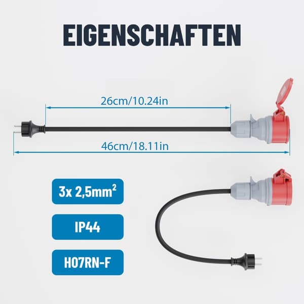 16A Schuko til CEE 5-benet strømadapter til elbilopladningsadapter 16A 11KW