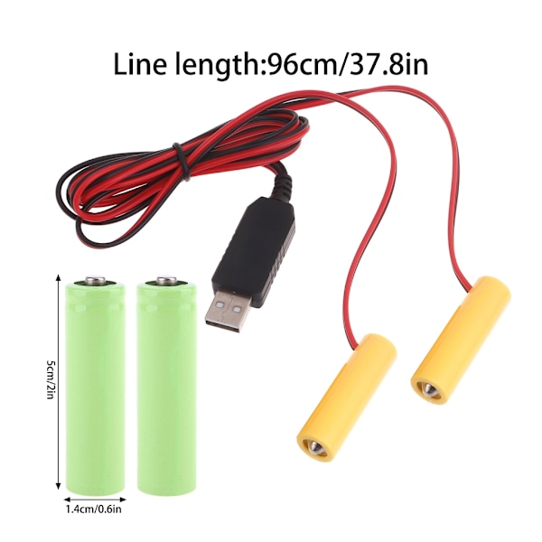 2-i-1 USB-strömadapter 3V AA-batteriadapterkabel Ersätter 2x 1,5V AA LR6