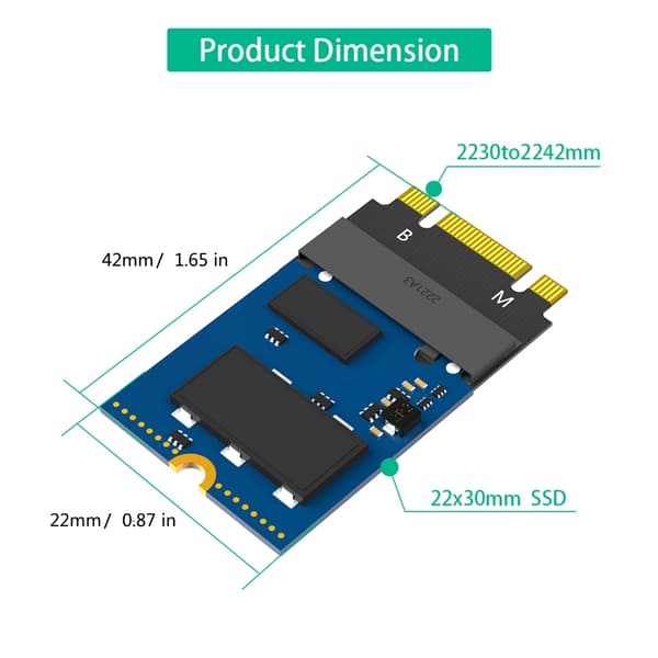 M.2 2230 - 2242 -jatkoadapteri B+M-avain NVME M-avain 2230 - 2242