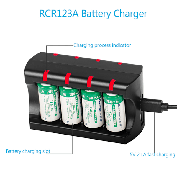 8-slots Batteriladdare 4.2V för CR123A 16340 16350 Uppladdningsbara Batterier för Smar