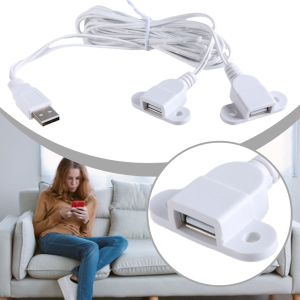 USB-splitterkabel med öronhål, väggmonterbar, endast laddning, förlängningssladd White