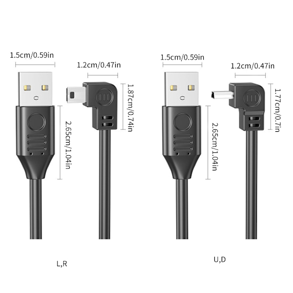 USB2.0 Han til Mini USB Han Stik Forlængerledning Dataoverførselslinje til MP3 1m - Left