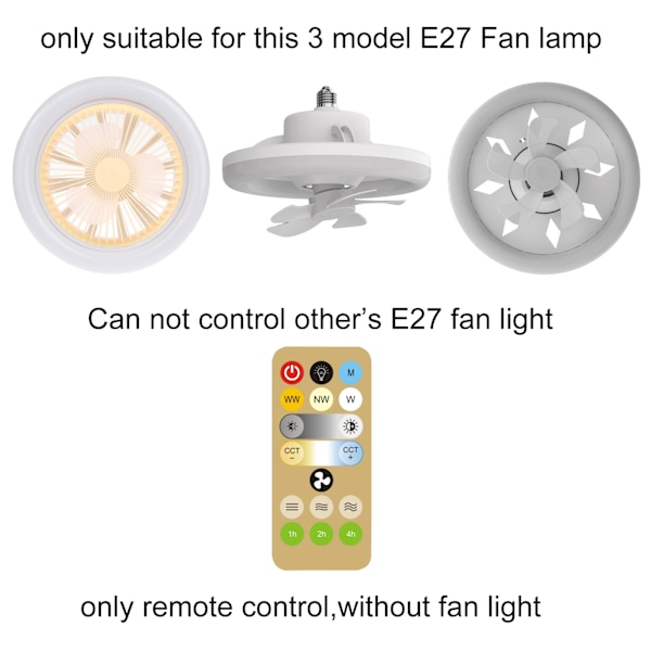 Ersättningsfjärrkontroll med 17 knappar och IR-teknik, CR2025-batteri, för E27-fläktlampa