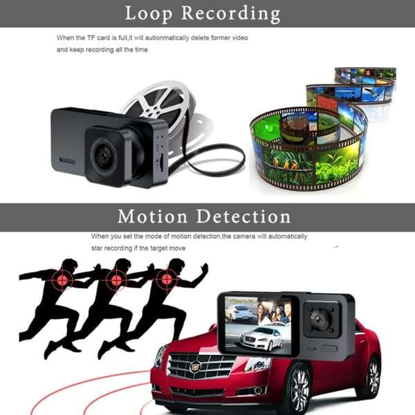 Dashcam Videoopptaker Parkeringsovervåking Dashcam foran og bak null - Three records