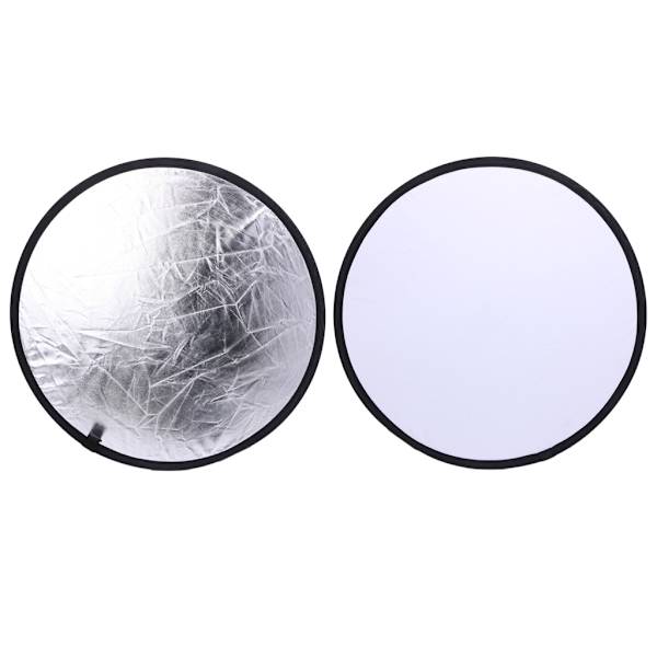 2-i-1 55-60cm Ljusreflektorskiv, Vikbar, Silver/Vit