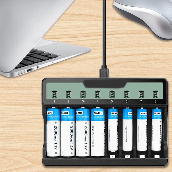 Snabbladdare Avancerad 8-slots Batteriladdare Passar för AAA AA Batterier