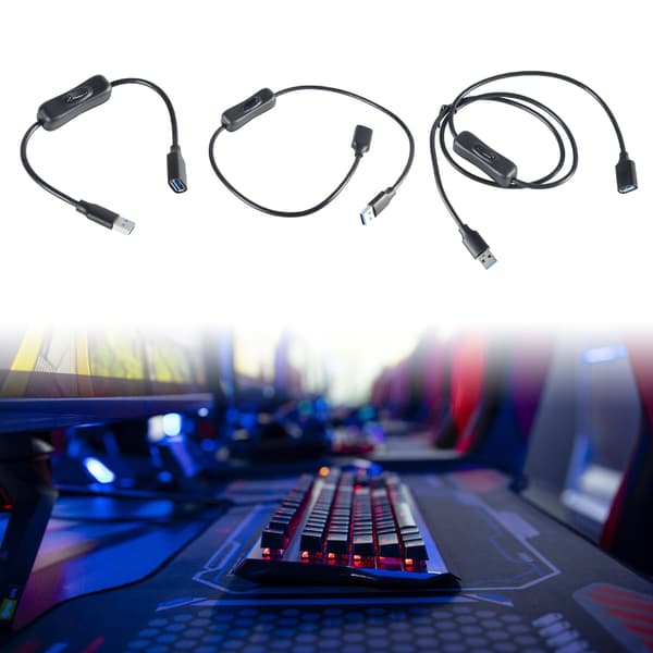 USB3.0 forlængerkabel med tænd/sluk-knap til PC-oplader, telefon, tablet, ventilator 1.5m