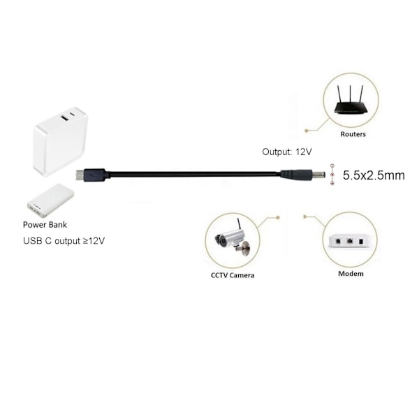 65W USB C PD Laddare 8-i-1 USB C PD till 12V 3.5/4.0/4.8/5.5mm Strömförsörjningskabel för LED-remsa Router